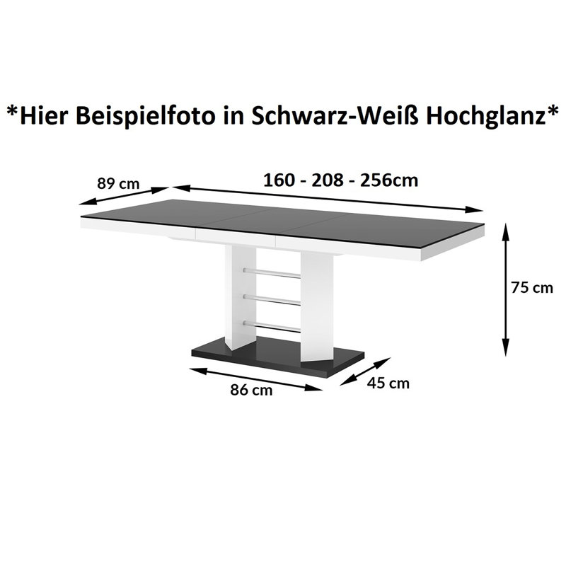 Micajah Extendable Dining Table, High Gloss Grey