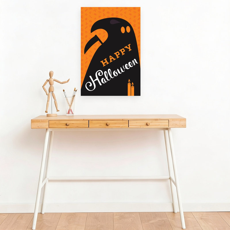 Happy Halloween Ghost Abstract Contemporary Autumn Wall Art Print 1 Piece Wrapped Canvas Wall Art, 45.72cm H x 30.48cm W