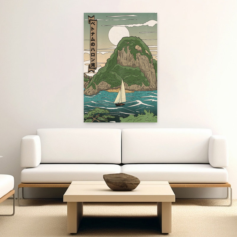 Vietnam, baie d'Halong, voile, paysage serein traditionnel rétro, art mural de montagne