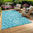 Large Waterproof Outdoor Rug Reversible Plastic Straw Patio Rug, UV-Resistant Vintage Medallion Carpet, Easy-Cleaning Portable RV Mat for Deck-1051615014
