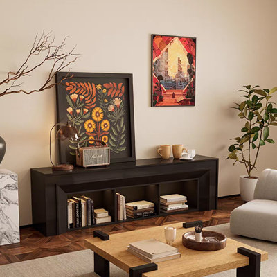 Black Manufactured Wood TV Cabinet Fireplace