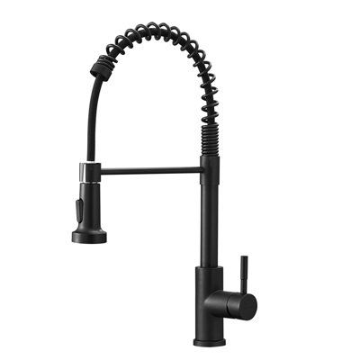 Robinet de cuisine moderne en acier inoxydable noirci avec douchette extractible et poignée simple noire