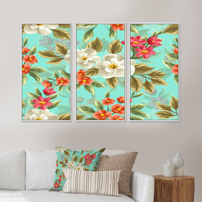 Motif floral sans soudure - 3 pièces, peinture sur toile