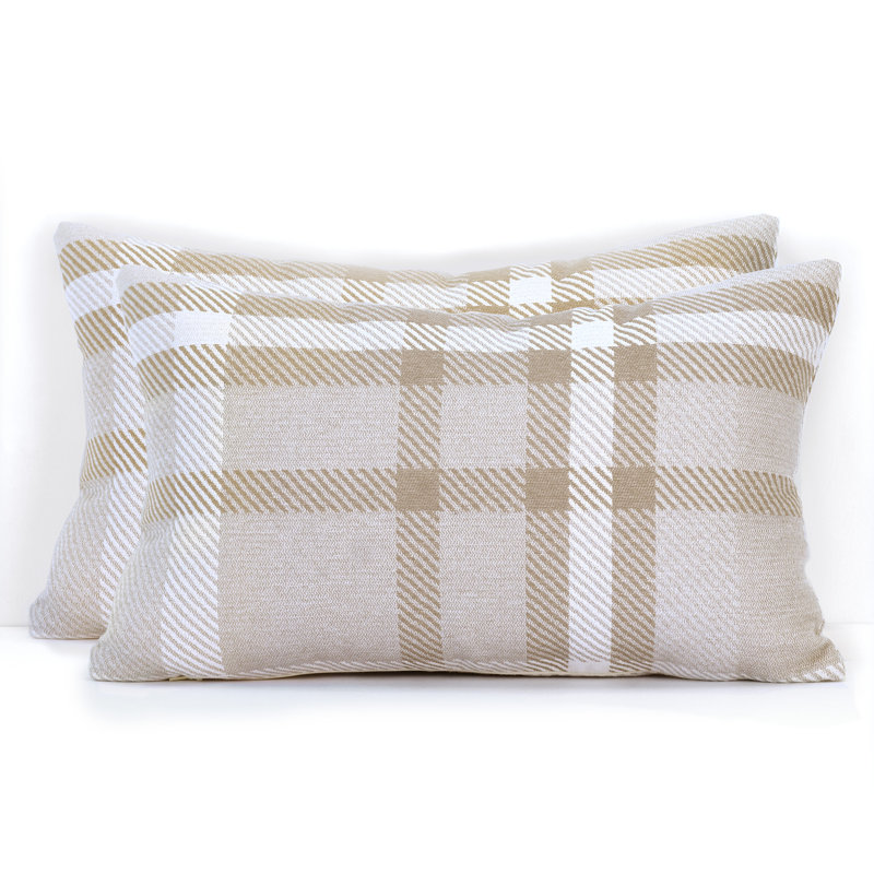 Pacifica Plaid Outdoor Throw Pillow, Hemp