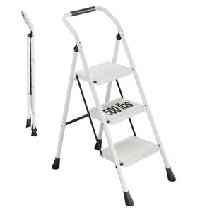 3-Step Steel Lightweight Folding Step Ladder With Curved Handle