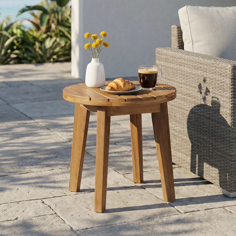 Table d'appoint d'extérieur en bois d'acacia 16 po, finition teck