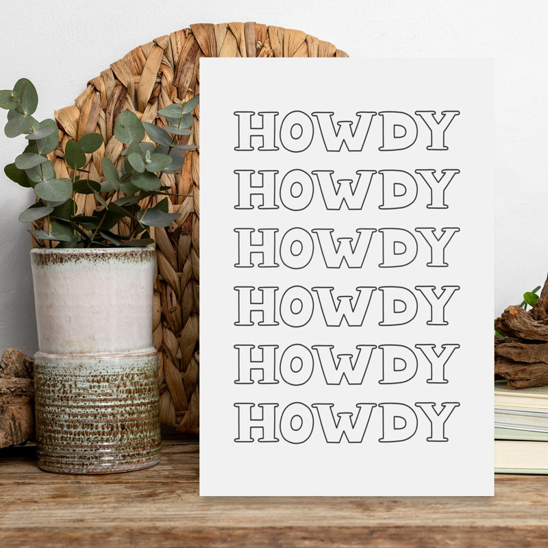 Black Howdy Bold Minimalist Modern Coastal Wall Art Print, 45.72cm H x 30.48cm W