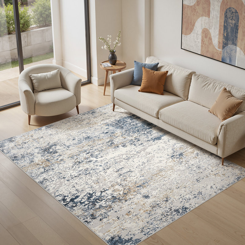 Dagmar Abstract Area Rug Machine Washable Modern Low-Pile Carpet for Living Room, Bedroom Office, Rectangle 5' x 7'