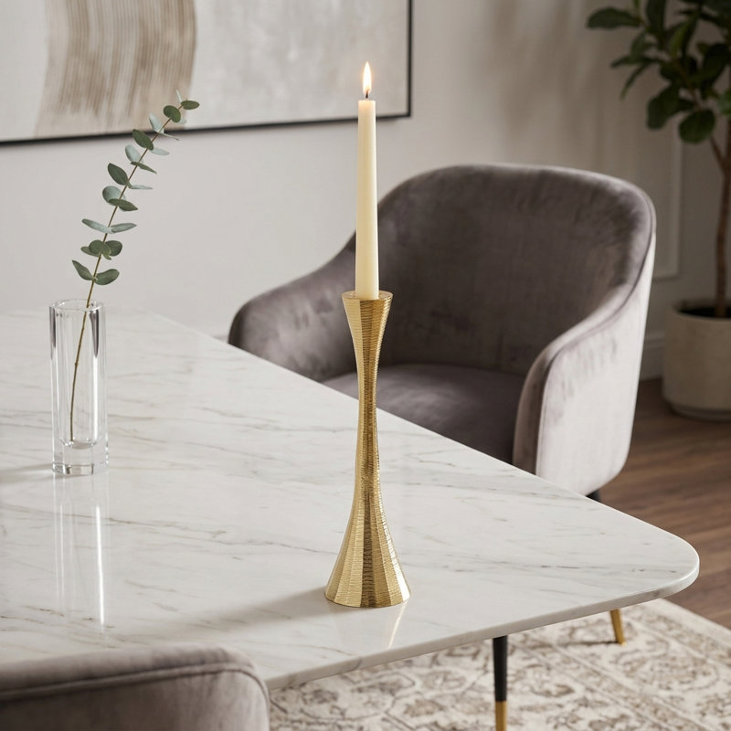 Metal and Aluminum Taper Candle Holder, 10" H x 3" W x 3" D, Brown/Gold
