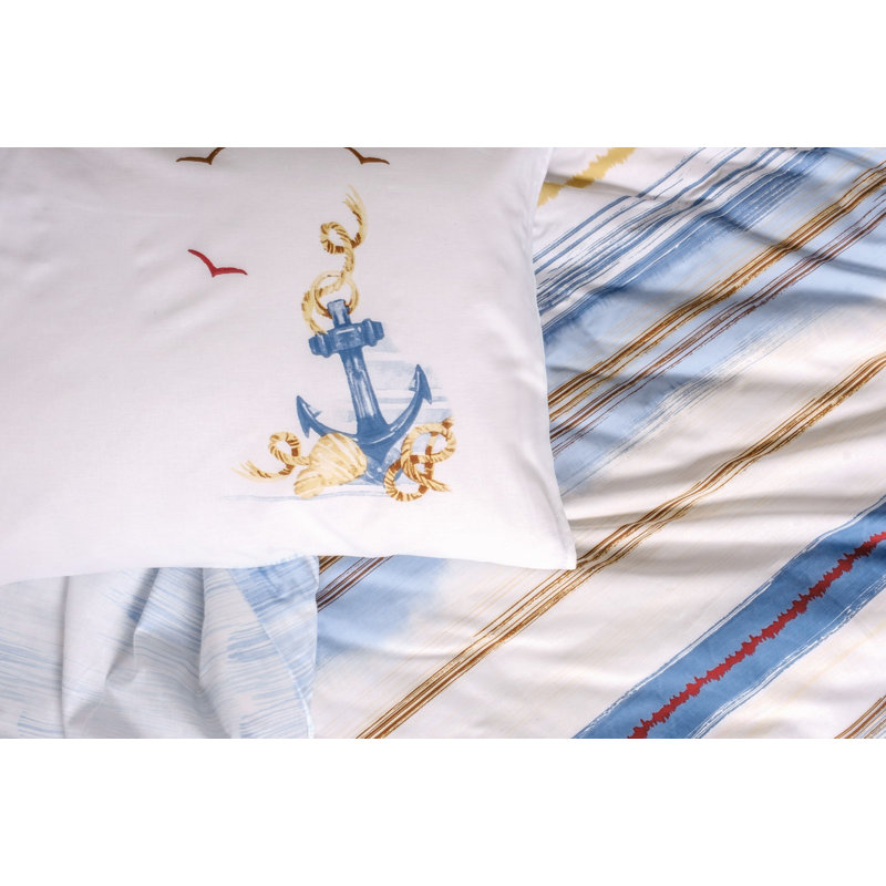 Premium Ranforce Single XXL Quilt Cover Set, 61 x 87, 100% Cotton, Blue | Features Envelope Pillowcase (31.5 x 31.5), Machine Washable, 145 Thread Count, Stylish Pigment Printing & Button Closure for Comfort