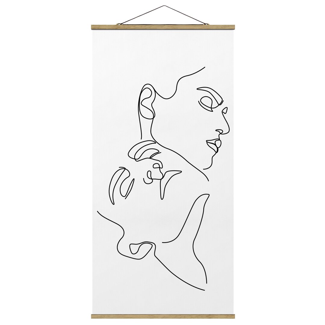 Stoffbild Mit Posterleisten - Line Art Frauen Gesichter Weiß - Hochformat 2:1