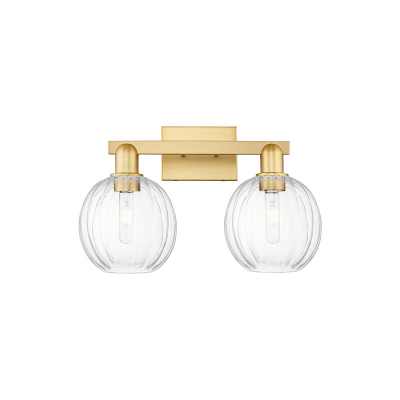 Eldon - 2 Light 16" Globe Shade Bath Vanity Light, Clear, Satin Gold