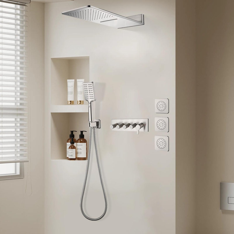 2-Spray 9.84 In. Wall Mount Dual Fixed And Handheld Shower Head 2.2 GPM With Body-Sprays, Brushed Nickel
