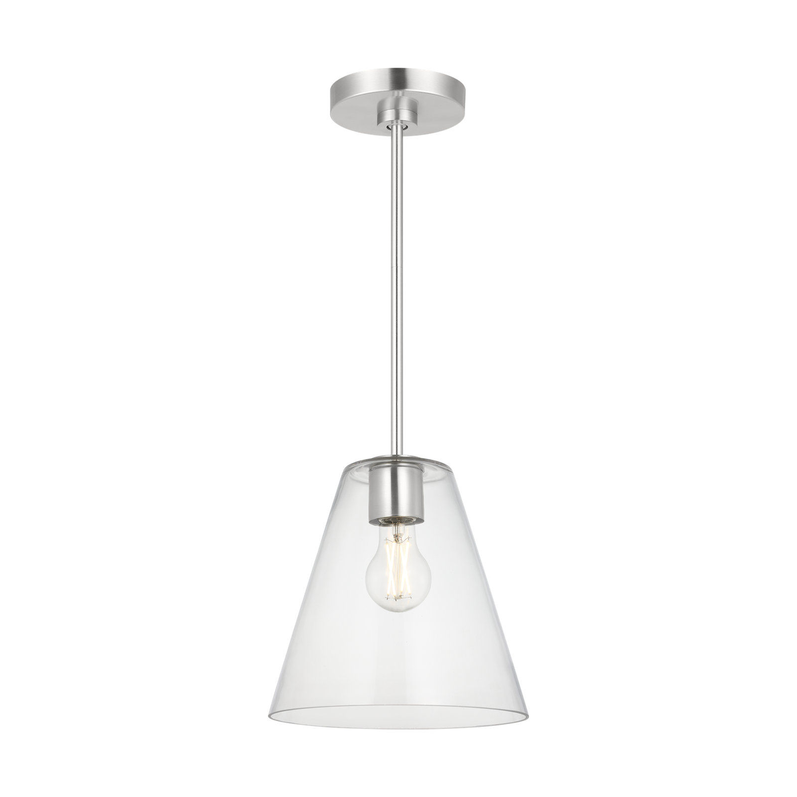Hayden Dimmable Glass Cone Single Pendant Light, Clear, Brushed Nickel