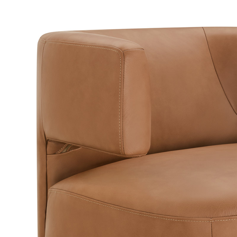 Fauteuil demi-tonneau pivotant en cuir véritable Bascom, Aline Butternut