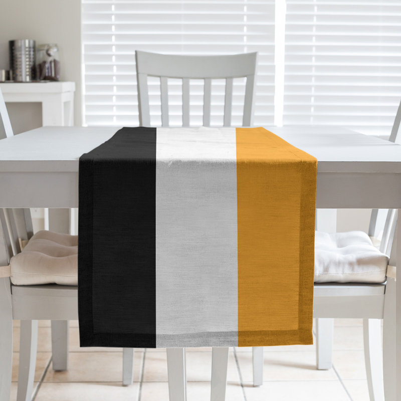 Miami Basketball Table Runner, 90" L x 16" W, Black/White/Yellow, Cotton blend