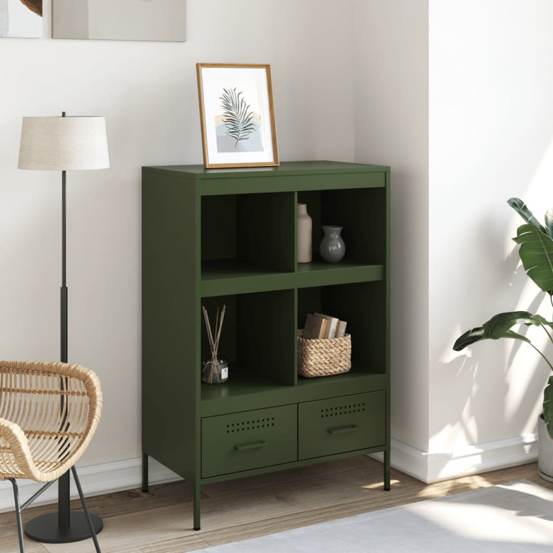 Sharell 101.5cm H x 68cm W Steel Standard Bookcase, Olive