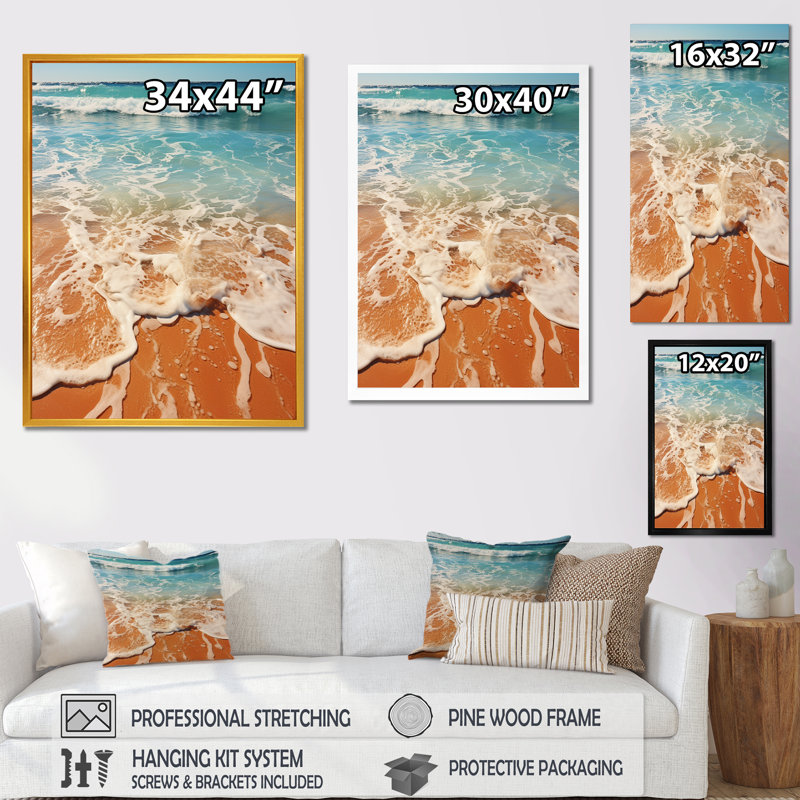 Plage tropicale vue aérienne I - plage, art mural, Cadre flottant brun, H 44 po x l 34 po x P 1,5 po