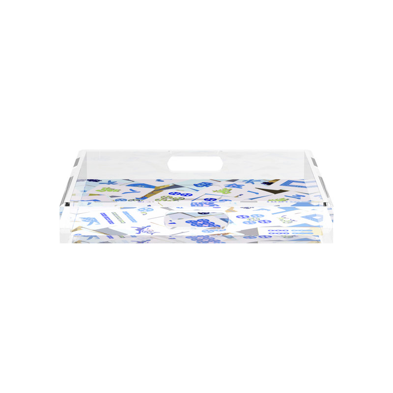 Mahjong Acrylic Decorative Tray, Square, 12"W x 12"D x 2"H, Blues