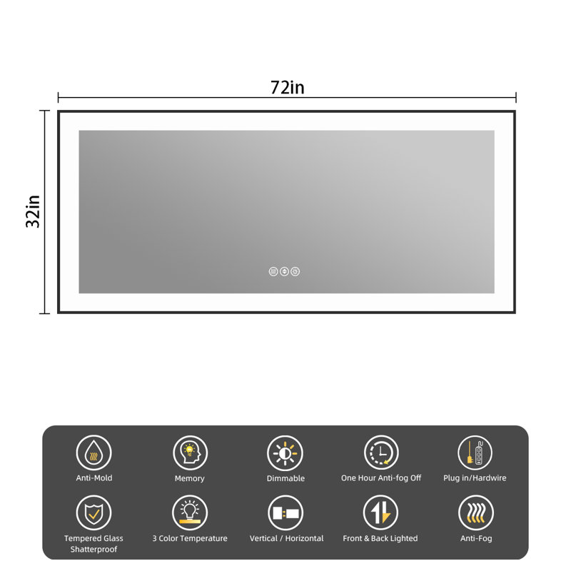 Miroir de salle de bain Lunara, 72 po x 32 po