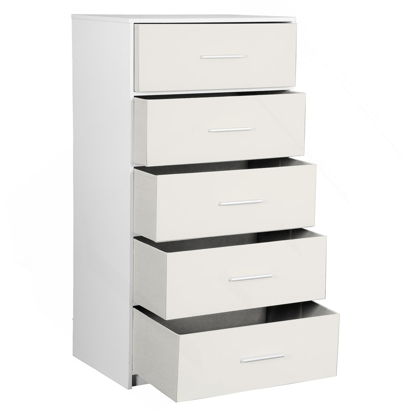 Commode 5 tiroirs avec tiroirs en tissu, Blanc