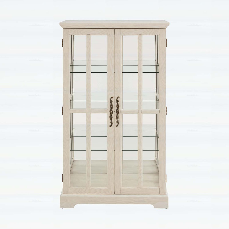 Armoire haute blanche en verre à double treillis avec bande lumineuse RVB en couleur et 3 tablettes réglables pour un rangement et une présentation polyvalents
