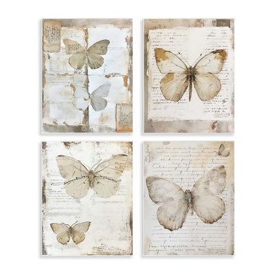  Neutral Vintage Butterflies Wall Plaque Art Set by RileyB