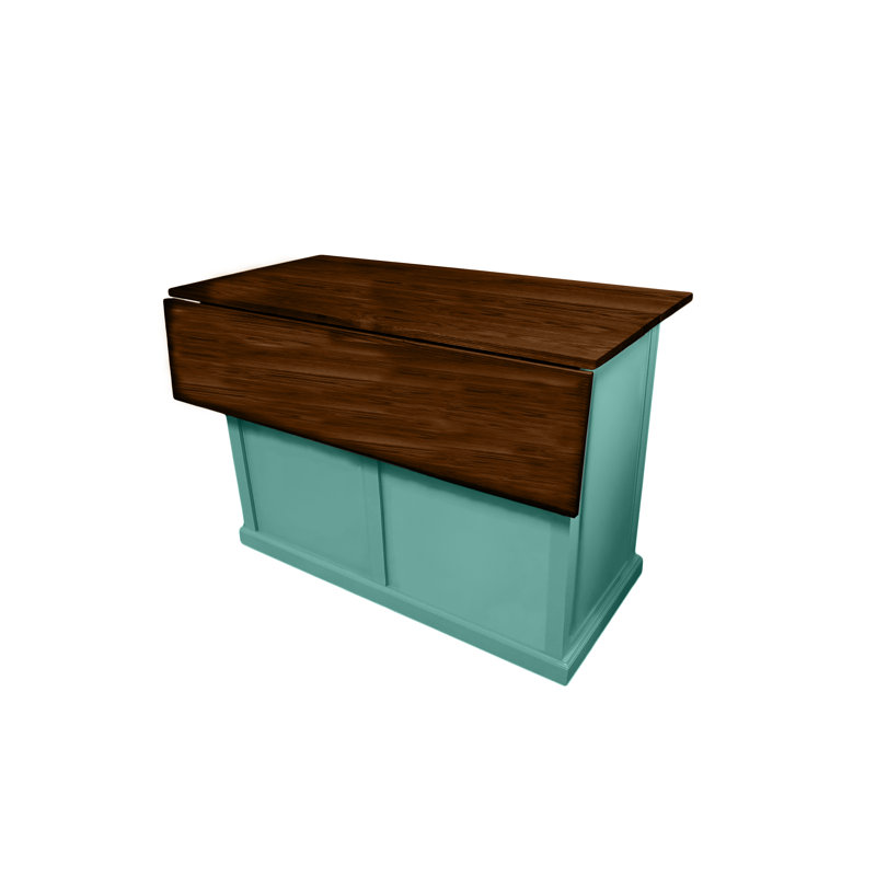 Traditional 48" Solid Wood Kicthen Island with trash bin compartment and Drop Leaf, Aqua Fiesta