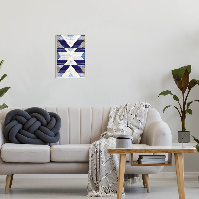 Motif giclée aztèque bleu rustique bleu par Erica Billups, H 15 po x l 10 po x P 0,5 po, Bois