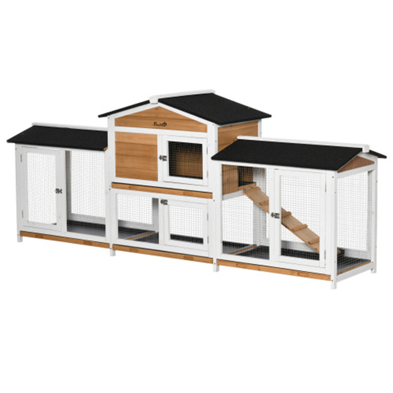 Enclos en bois avec cage à lapins, Blanc