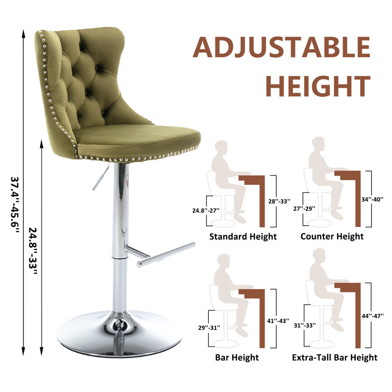 360°Swivel Bar Stools with Sliver Base, Oliver Green