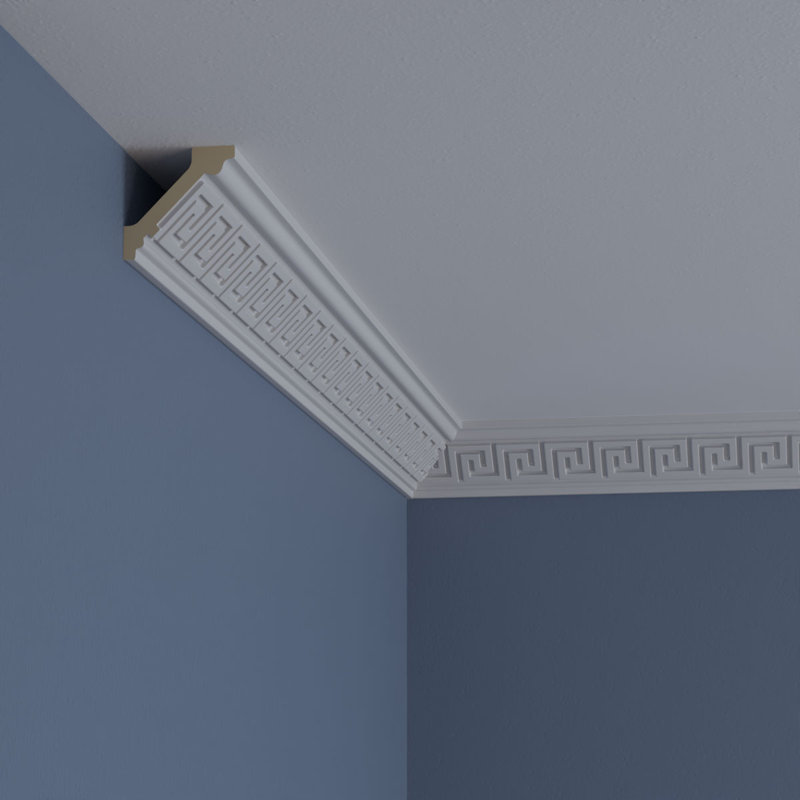 Eris White Urethane Crown Moulding with Greek Key Design