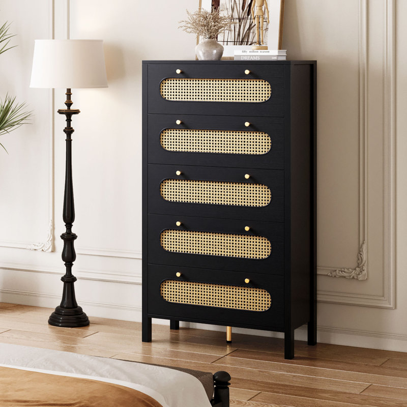 Ayishah 28.7'' W 5 - Drawer Dresser, Black