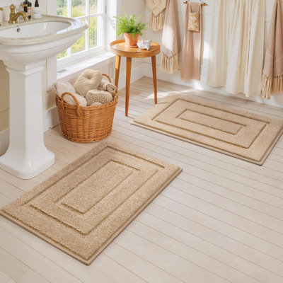 Ensemble de 2 tapis de salle de bain, tapis de bain doux, tapis de bain antidérapants lavables, absorbants pour baignoire, douche et toilette, kaki