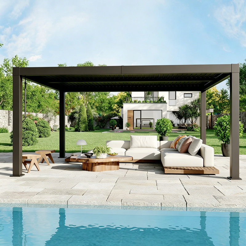 10' x 12' All-Aluminum Louvered Pergola with Adjustable Roof, Reinforced Frame & Integrated Drainage Outdoor Gazebo for Patio, Garden, Backyard