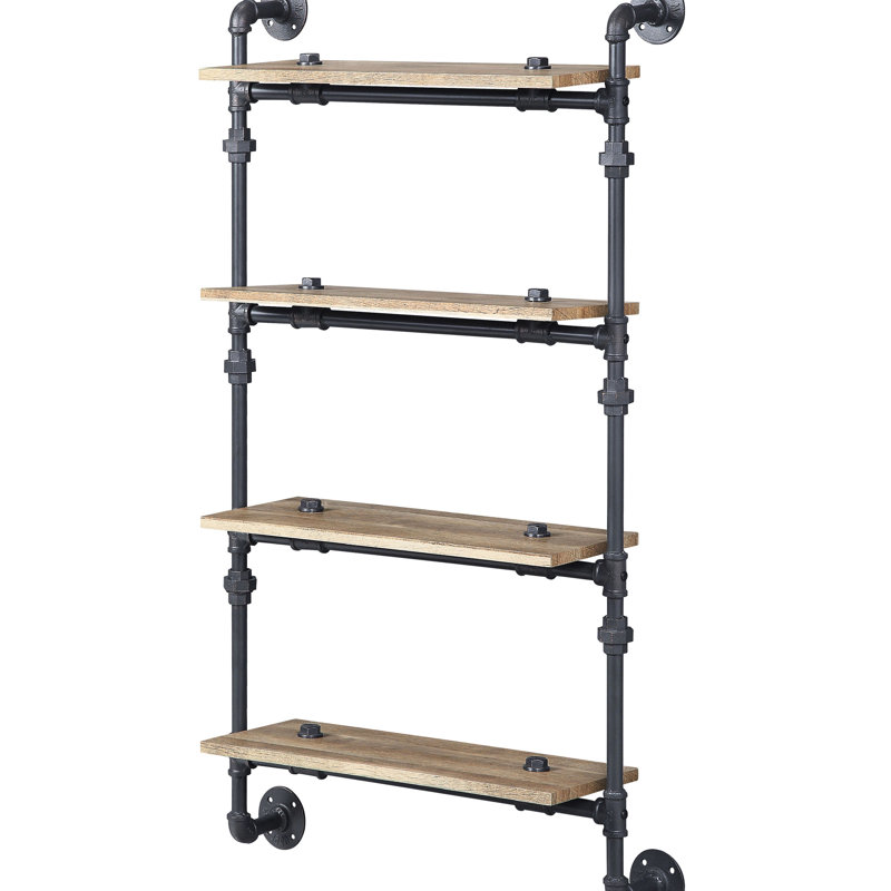 4 Wall Shelf In Industrial Design With Sandy Black And Oak Natural For Home Office