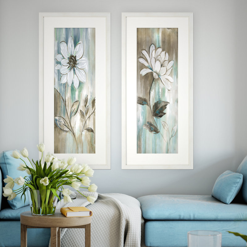 « jardin fleuri », ensemble de 2 reproductions de peintures à l’acrylique encadrées