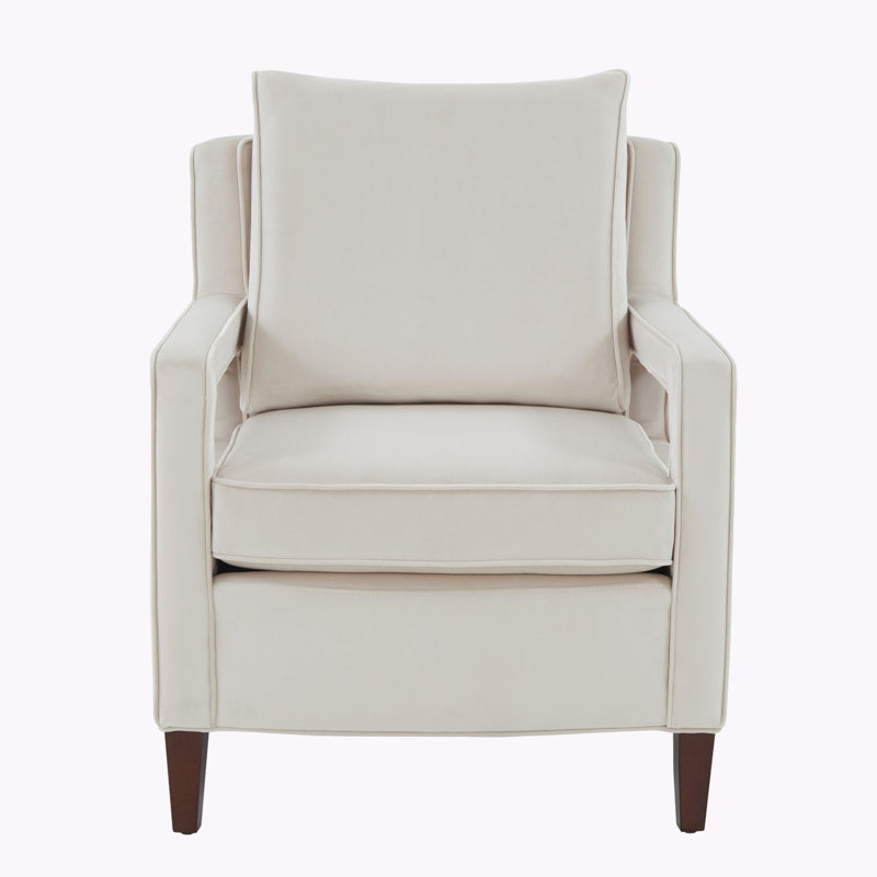 Beige Velvet Accent Chair with Manufactured Wood Legs
