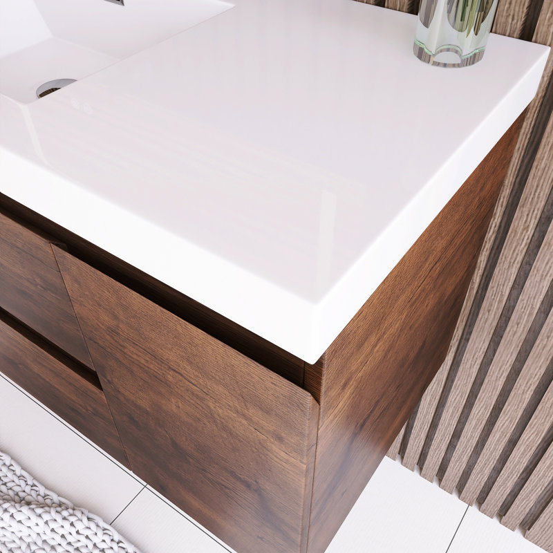 Orinate 48'' Single Bathroom Vanity with Resin Top, Rose Wood