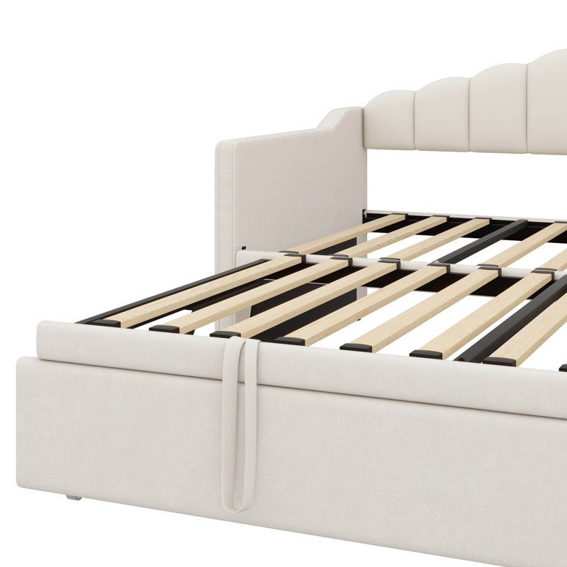 Lit de jour confortable avec lit gigogne relevable, ports USB et Type-C, Beige