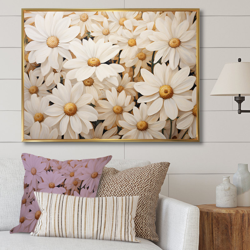 Champ de marguerites blanches élégance II, Cadre flottant doré, L 40 po x H 30 po x P 1,5 po