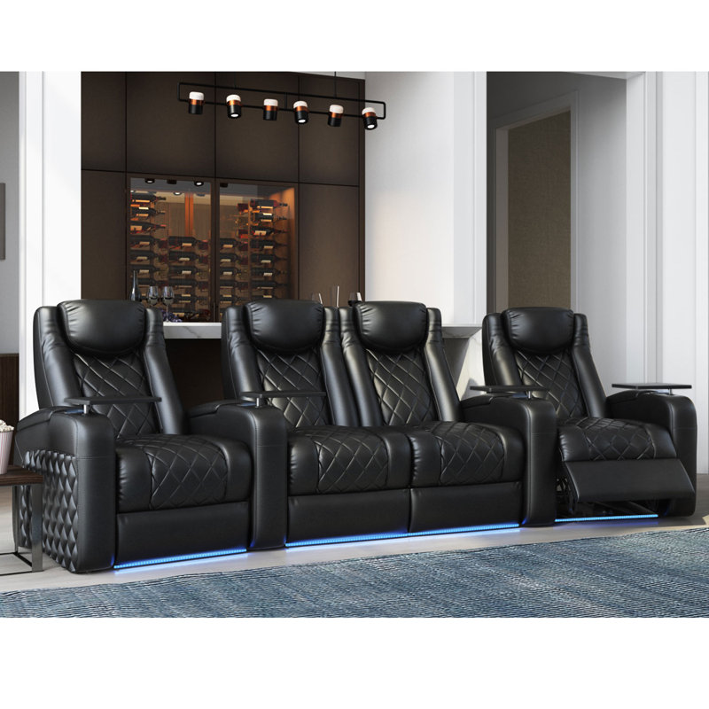 Upholstered Power Reclining Home Theater Seat with Cup Holder, Ultra Black
