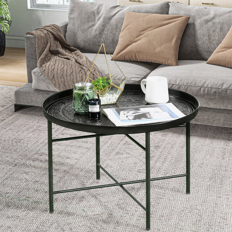 Table basse vintage rétro en métal avec plateau martelé, polyvalente et robuste pour le salon et la chambre à coucher