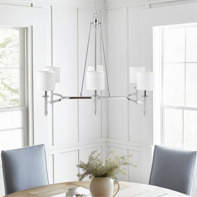 Lustre 6 lumières avec abat-jour tambour en tissu
