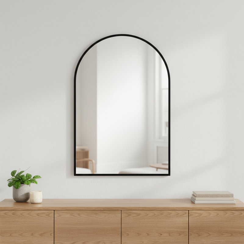 35" Black Metal Arch Framed Accent Mirror