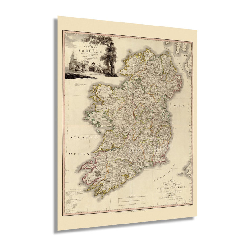 1797 carte de l'Irlande - carte rétro de l'Irlande - carte de l'histoire de Dublin, Irlande, H 24 po x l 18 po x P 0,01 po
