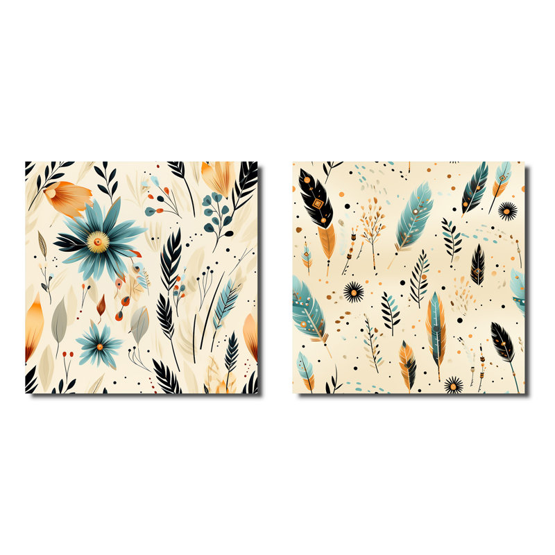 Rainer - Ensemble de 2 collages carrés botaniques abstraits, H 36 po x l 73 po, Toile tendue