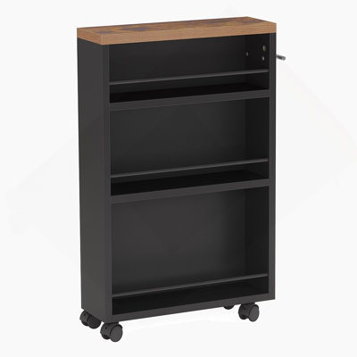 20" Slim Storage Cart – 4-Tier Narrow Rolling Kitchen Utility Cart With Wheels & Handle, Skinny Laundry Room Organizer, Slide Out Pantry Shelf For Small Spaces, Bathroom – Brown & Black Finish
