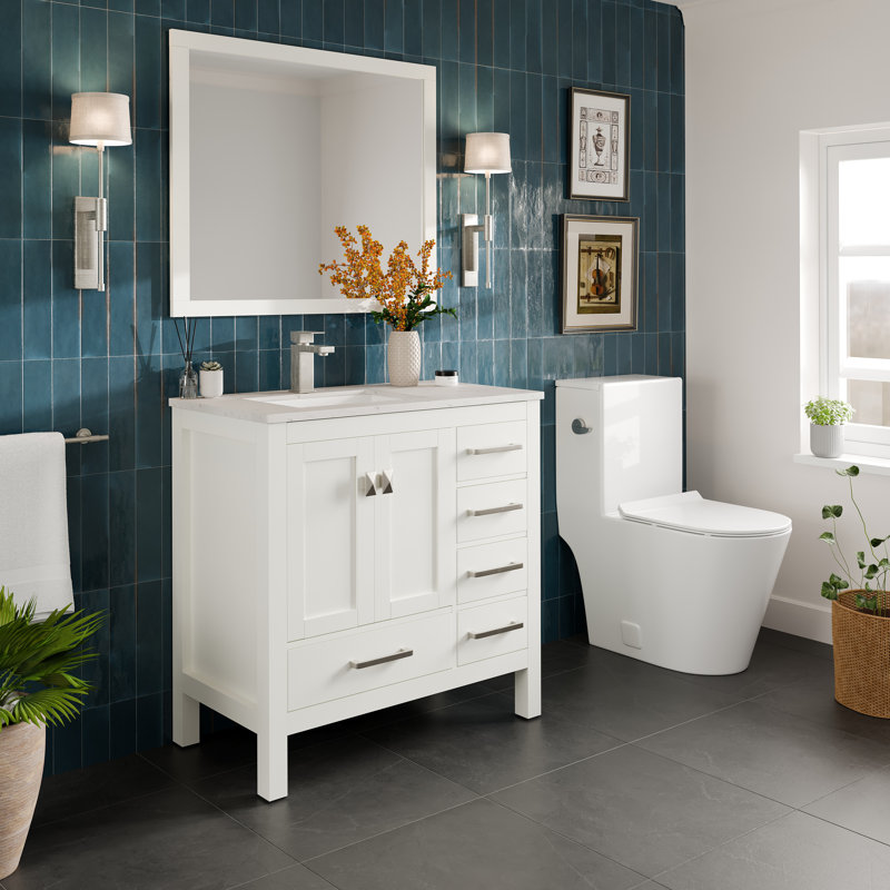 White 36" Freestanding Bathroom Vanity with Quartz Top
