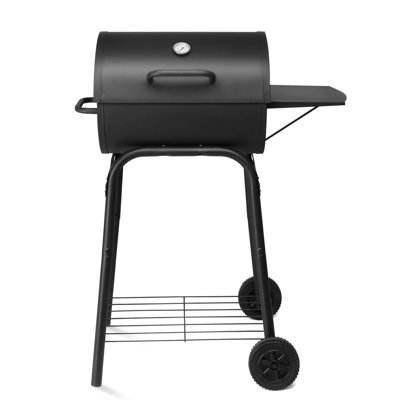 1 Pcs Barrel Charcoal Grill, Outdoor Bbq Grill With Side Table & Wheels – Ideal For Backyard/camping/picnics/parties, Adjustable Charcoal Pan, Built-in Thermometer, Chrome-plated Grates